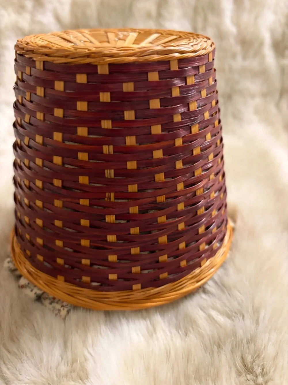 Woven Decorative Basket with Floral Liner - Red and Natural